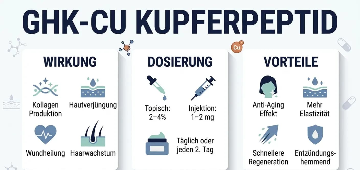 GHK-Cu (Kupferpeptid): Wirkung, 3 Dosierungsprotokolle und 7 wissenschaftlich belegte Vorteile