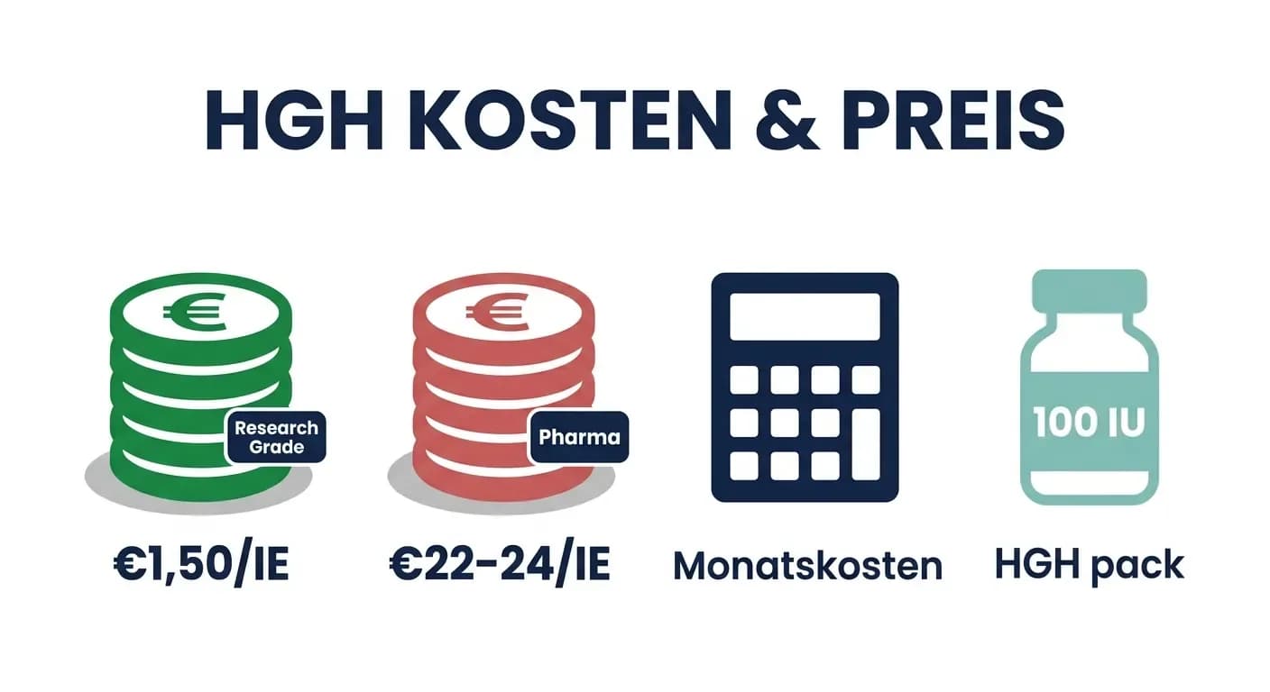 HGH Kosten — Preis pro IE, Monatskosten nach Dosierung und Pharma vs. Generisch