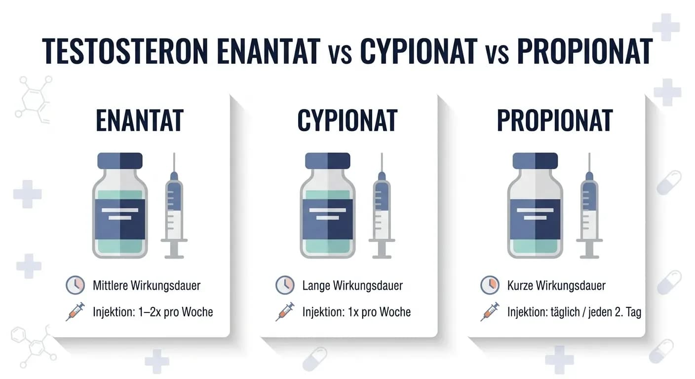 Testosteron Enantat vs Cypionat vs Propionat: 3 Ester im Direktvergleich mit Entscheidungshilfe