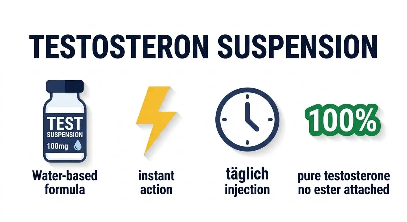 Testosteron Suspension: Wirkung, Dosierung und warum „2–4 Stunden Halbwertszeit" falsch ist